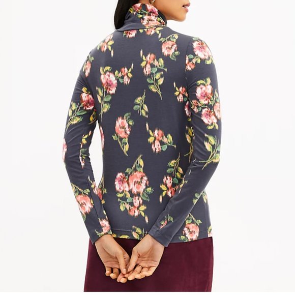 Loft Floral Turtleneck Top Grey Size M - Picture 2 of 8